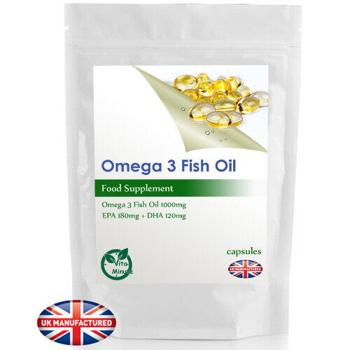 Omega 3 Fish Oil | 3 Months supply | Strong 1000mg | 90 Capsules | UK