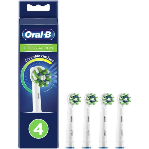 Oral-B Cross Action Electric Toothbrush Head with CleanMaximiser Technology, Angled Bristles for Deeper Plaque Removal, Pack of 4 Toothbrush Heads