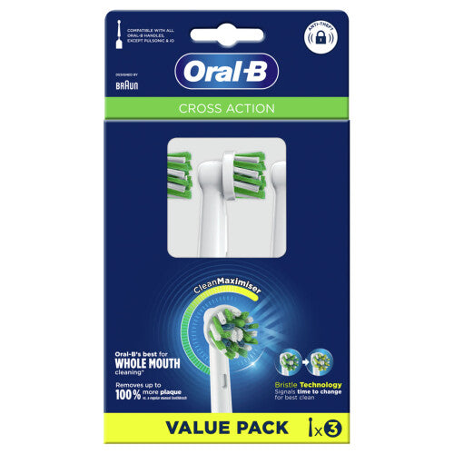 Oral B Cross Action Refillable Head Electric Toothbrush Deep Cleaning Bristle 3x