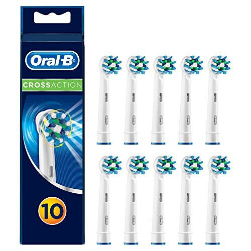 Oral-B Genuine CrossAction Replacement White Toothbrush Heads Bulk Pack of 10, Refills for Electric Toothbrush, Angled Bristles for Up to 100 Percent