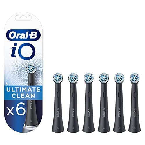 Oral-B iO Ultimate Clean Electric Toothbrush Head, Twisted & Angled Bristles for Deeper Plaque Removal, Pack of 6, Suitable for Mailbox, Black