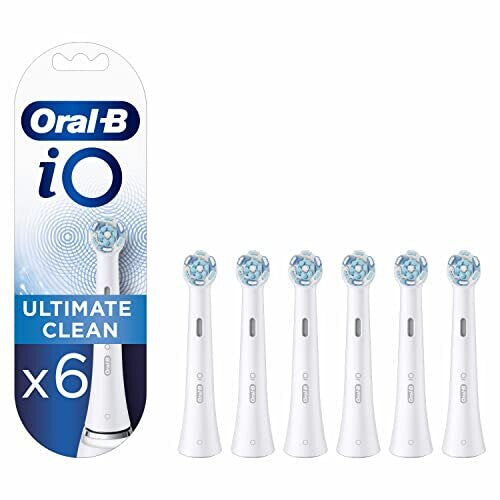 Oral-B iO Ultimate Clean Electric Toothbrush Head, Twisted & Angled Bristles for Deeper Plaque Removal, Pack of 6, Suitable for Mailbox, White