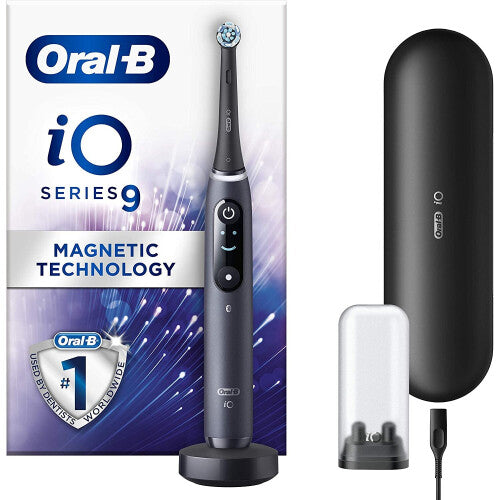 Oral-B iO9 Black Ultimate Clean Electric Toothbrush for Adults, Revolutionary Magnetic Technology, Colour Display, 1 Toothbrush Head, 1 Charging Tra