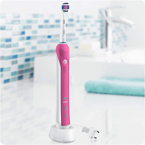 Oral-B Pro 650 3D White Electric Rechargeable Toothbrush Powered by Braun, 1 Pink Handle, 1 Oral-B 3D White Luxe Perfection Toothpaste, 2 Pin UK Plug