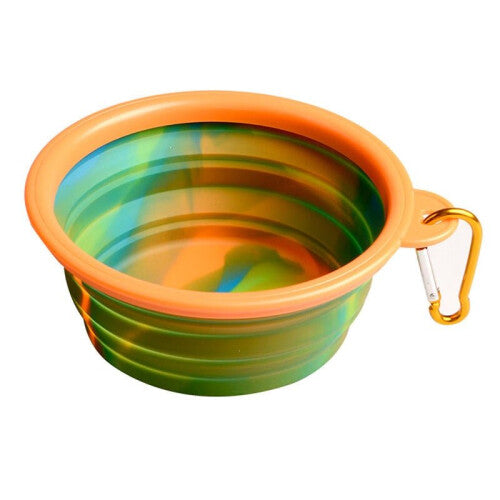 (Orange) Folding Silicone Pet Bowl Portable Dog Food Drinking Water Feeding Supplies Outdoor Bowl