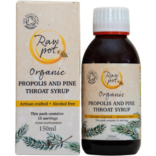 Organic Propolis and Pine Throat Syrup | 100% Pure Raw Bee Propolis Extract & Pine Oil - Soothing Relief for Coughs and Sore Throats – Flu & Cold