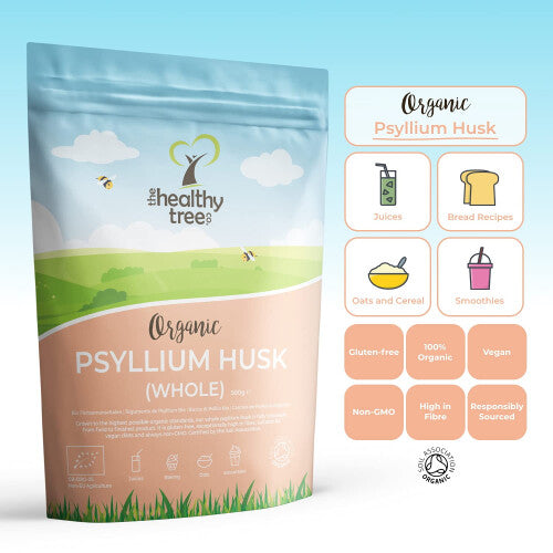 Organic Psyllium Husk (Whole) by TheHealthyTree Company - High Fibre Prebiotic - Vegan, Gluten Free Pure Organic