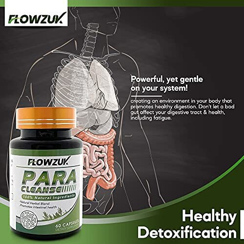 Organic Wormwood Clove and Black Walnut Gut Support Colon Detox for Humans Health Intestinal Strong Natural Cleanse by Flowzuk Capsules