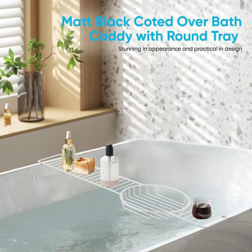 Over Bath Rack with Round Tray Plastic Shower Caddy Bathroom Storage