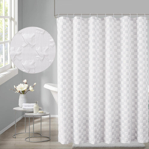 OVZME Abby 3D Embossed Checkered Shower Curtain  White Shower Curtain for Bathroom  Farmhouse Checkboard Shower Curtain Vintage