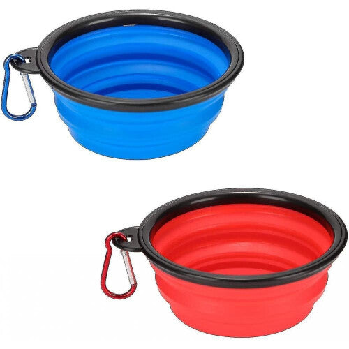 Pack Of 2 Folding Dog Bowls, Portable Travel Silicone Pet Bowls, With 2 Carabiners