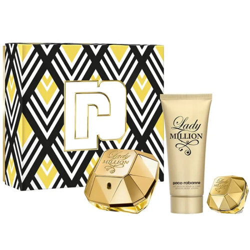 Paco Rabanne Lady Million Gift Set 80ml EDP Spray + Eau de Parfum 5ml + Body Lotion 100ml