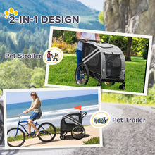 PawHut 2-In-1 Dog Bike Trailer Stroller w/ Universal Wheel Reflector Flag Grey