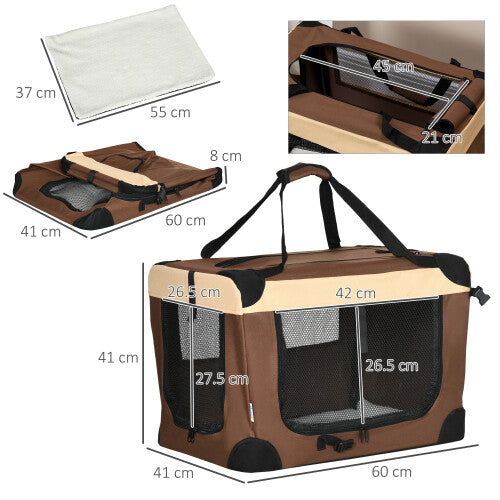 PawHut 60cm Foldable Pet Carrier Bag Soft Travel Dog Crate for Mini Dogs Brown