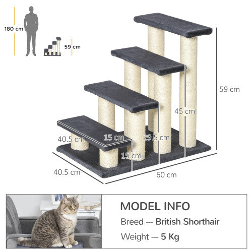 PawHut Dog Steps for Bed 4 Step Pet Stairs ladder for Dog Cat Scratch Post Grey