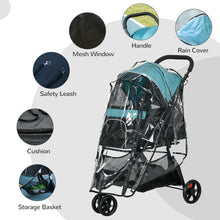 PawHut Dog Stroller for XS Dogs, S Dogs, Cats with Rain Cover - Dark Green