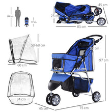 PawHut Dog Stroller W/ Cover, Folding Cat Pram Dog Pushchair for S XS Dogs Blue