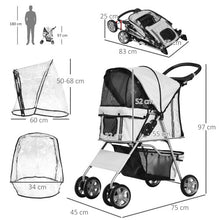 PawHut Dog Stroller W/ Rain Cover, Foldable Pet Pram for S, XS Dogs, Grey