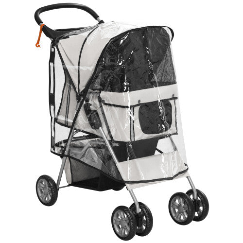 PawHut Dog Stroller W/ Rain Cover, Foldable Pet Pram for S, XS Dogs, Grey