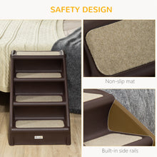 PawHut Four-Step Foldable Pet Stairs w/ Non-Slip Mats, for S, XS Dogs - Brown