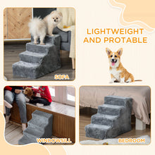 PawHut Four-Step Portable Dog Stairs with Washable Plush Cover, for Small Pets