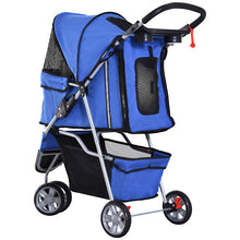 PawHut Pet Stroller Pushchair Carrier for Cat Puppy with 3 Wheels Blue