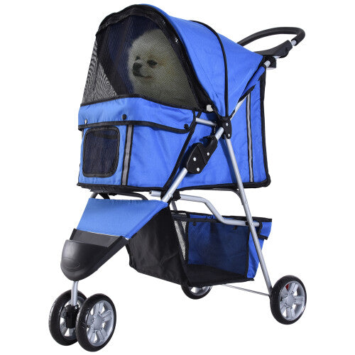 PawHut Pet Stroller Pushchair Carrier for Cat Puppy with 3 Wheels Blue