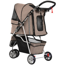 PawHut Pet Stroller Pushchair Carrier for Cat Puppy with 3 Wheels Brown