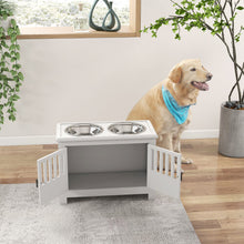 PawHut Raised Dog Bowls for Large Dogs Feeding Station w/ Stand, Storage - White