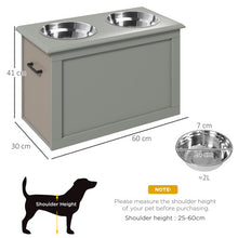 PawHut Raised Pet Bowls w/ Storage, Two Stainless Bowls, Elevated Base - Grey