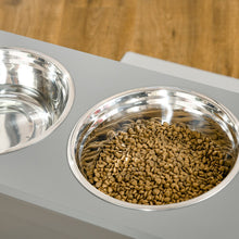 PawHut Raised Pet Bowls w/ Storage, Two Stainless Bowls, Elevated Base - Grey