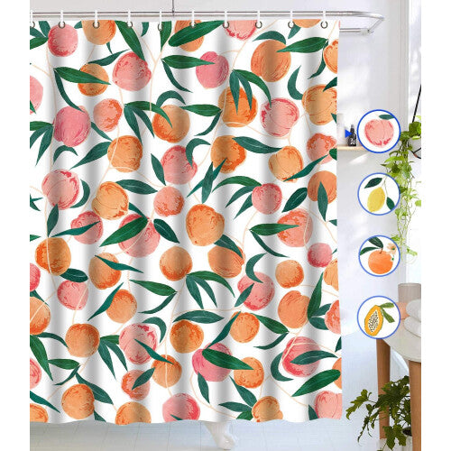 Peach Shower Curtains, Allover Fruits Shower Curtain Cute Bright Colorful Design Peachy Pink 72"72"