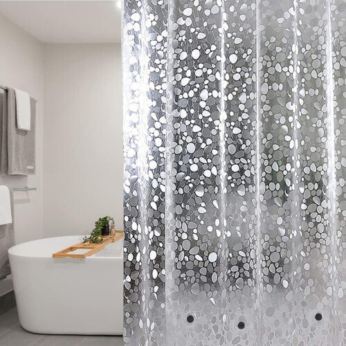 (Pebbles with Bottom Magnectic Bottom Hem, 180cm x 200cm) 3D Shower Curtain With 12 Curtain Hook Liner Mould & Mildew Resistant Pebbles Printed Bath Curtain Eva Waterproof Curtain Long Shower Curtain