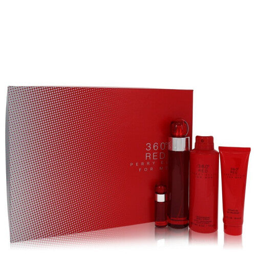 Perry Ellis 360 Red by Perry Ellis Gift Set -- 3.4 oz Eau De Toilette Spray + .25 oz Mini EDT Spray + 6.8 oz Body Spray + 3 oz Shower Gel