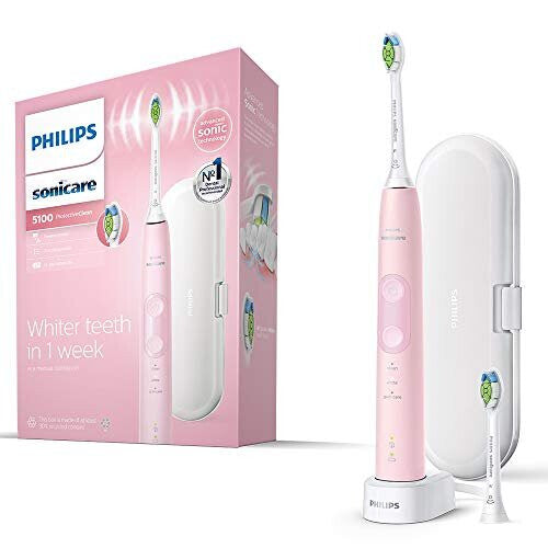 Philips Sonicare ProtectiveClean 5100 Electric Toothbrush, Pink, with Travel Case, 3 x Cleaning Modes & 2 x Whitening Brush Head (UK 2-pin Bathroom P