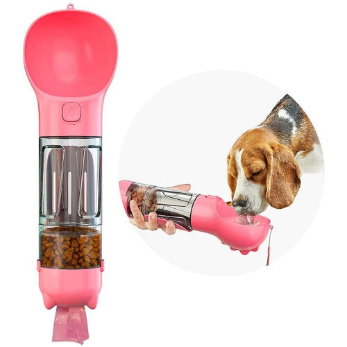 (Pink, 300ml) Pet Dispensor With Food Storage Drinking Bowl Poop Bagand Shovel