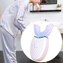 (Pink, Adult) Electric Toothbrush U-Shaped Ultrasonic Silicone 360 Degrees Automatic Blue Light Toothbrush for Home Use