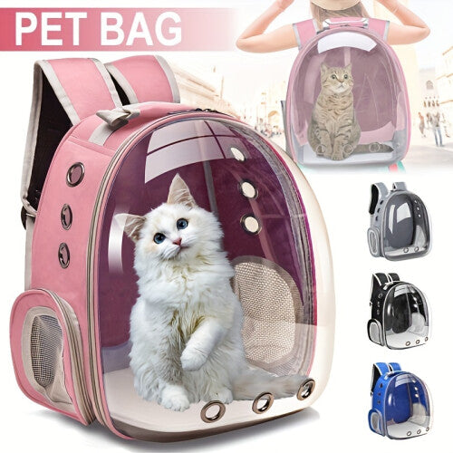 (Pink) Breathable Astronaut Window Cat/Dog Carrier Transparent Backpack Pet Travel Bag