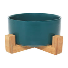 (Pink) Ceramic Bowl with Bamboo Stand for Dogs & Cats - 5 Colours Available