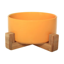 (Pink) Ceramic Bowl with Bamboo Stand for Dogs & Cats - 5 Colours Available