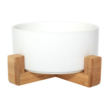 (Pink) Ceramic Bowl with Bamboo Stand for Dogs & Cats - 5 Colours Available