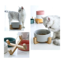 (Pink) Ceramic Bowl with Bamboo Stand for Dogs & Cats - 5 Colours Available