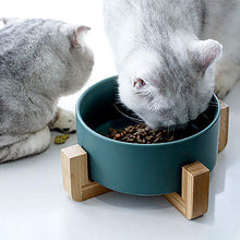 (Pink) Ceramic Bowl with Bamboo Stand for Dogs & Cats - 5 Colours Available