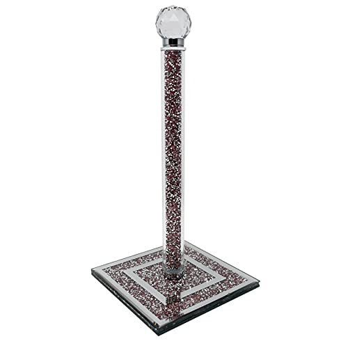 Pink Crushed Diamond Ornaments Silver Crystal Filled Kitchen Roll Holder 34cm Diamante Freestanding Chrome/Paper Towel Holder/Free-Standing/Tissue