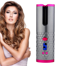 (Pink) Hansona Cordless Auto-Rotating Ceramic Portable Hair Curler