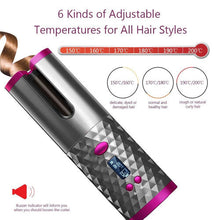 (Pink) Hansona Cordless Auto-Rotating Ceramic Portable Hair Curler