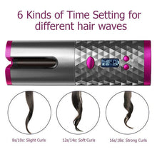 (Pink) Hansona Cordless Auto-Rotating Ceramic Portable Hair Curler