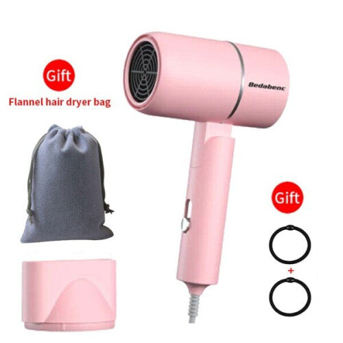 (Pink plus bag) Mini Travel Portable Handle Air Blow Dryer with Air Collecting Nozzel