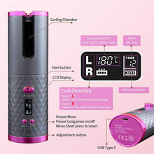 (Pink) Portable Wireless Auto-Rotating Hair Curling Wand