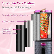 (Pink) Portable Wireless Auto-Rotating Hair Curling Wand